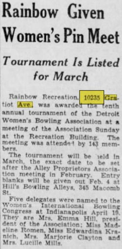 Rainbow Recreation - Jan 1934 Womens Bowling